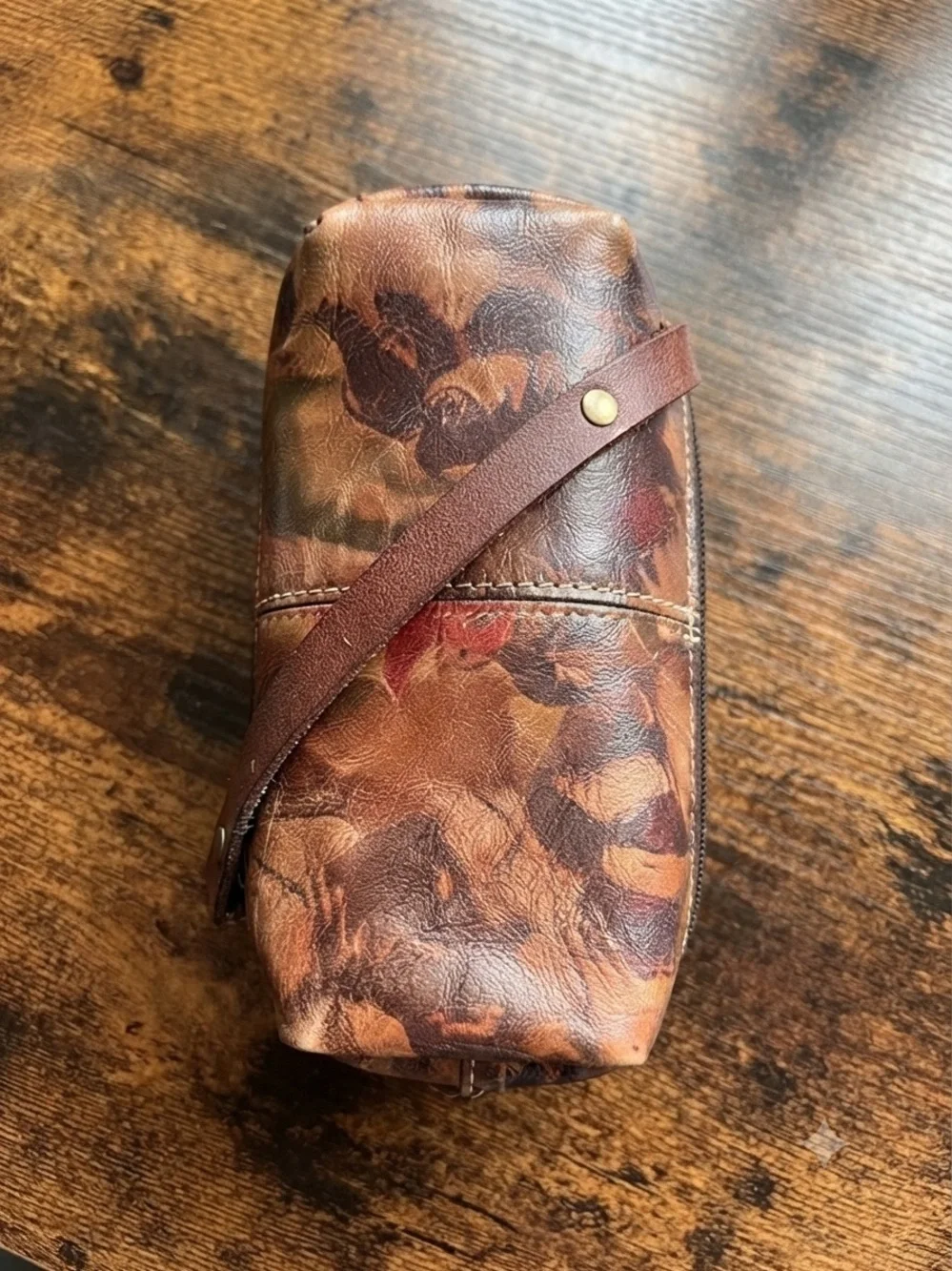 Patricia Nash Brown Floral Leather Cosmetic Case